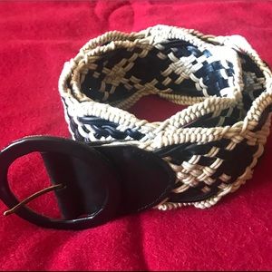 Anthropology Black Leather/woven cotton rope belt.